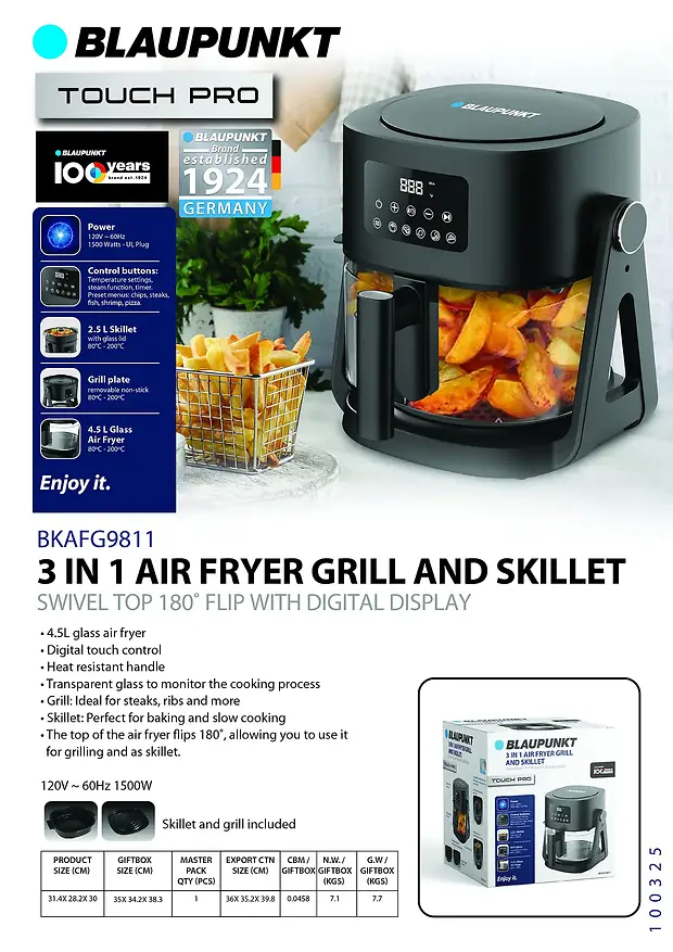 3 IN 1 AIR FRYER GRILL & SKILLET