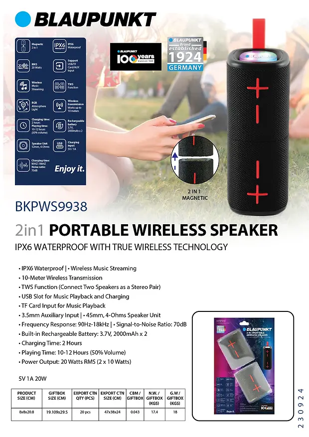 BLAUPUNKT PORTABLE WIRELESS SPEAKER