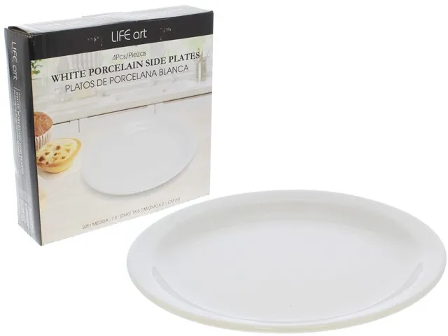 SET OF 4 PORCELAIN SIDE PLATES - 7.5 INCHES(DIA) - WHITE