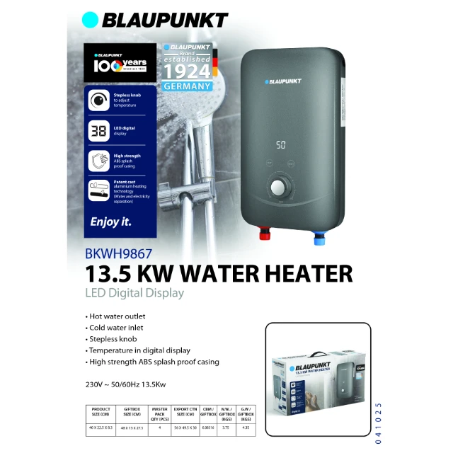 BLAUPUNKT 13.5 KW WATER HEATER