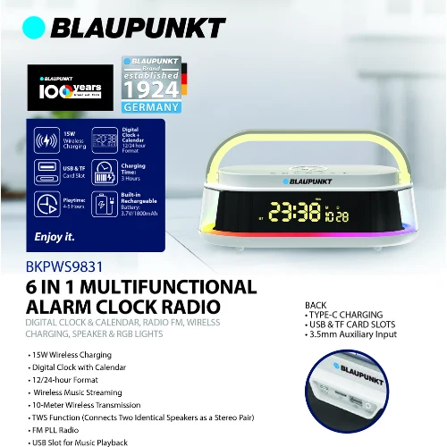 BLAUPUNKT 6 IN 1 MULTIFUNCTIONAL ALARM CLOCK RADIO