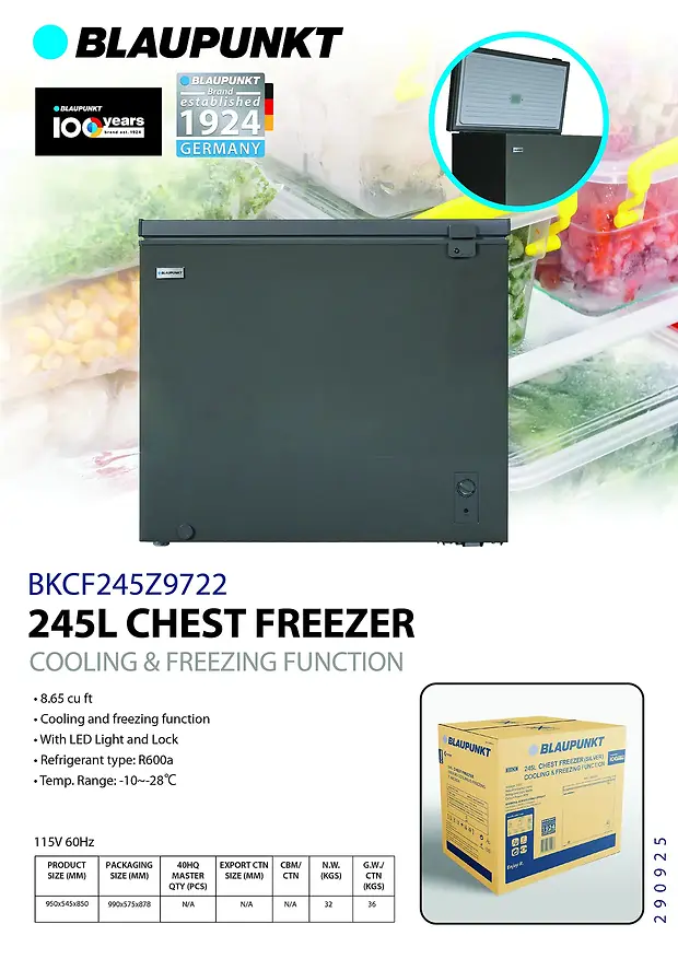 BLAUPUNKT 245L CHEST FREEZER - 8.65 CU FT