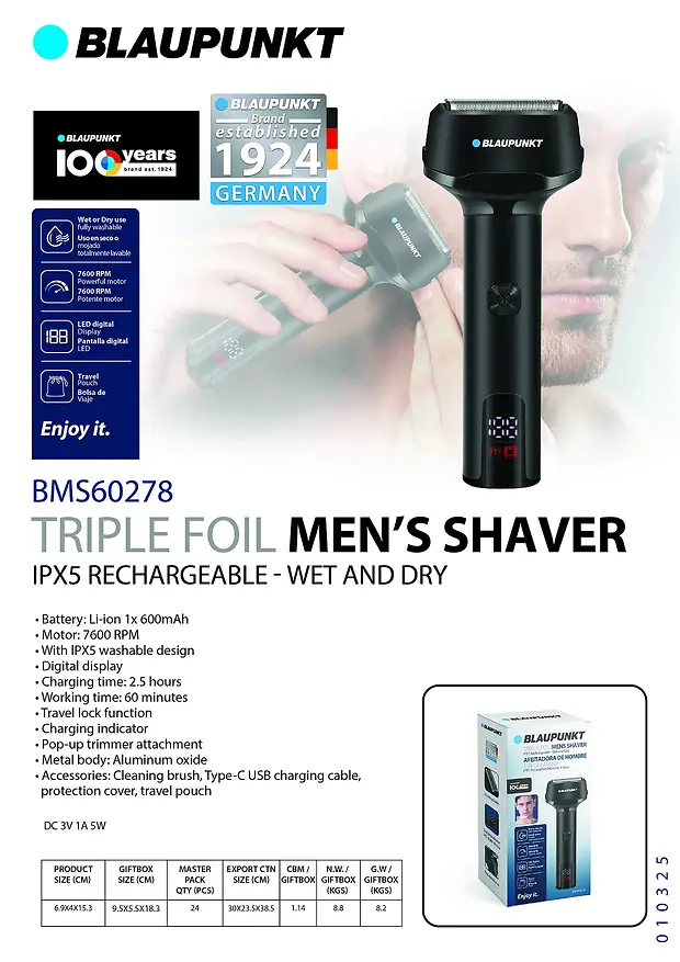 BLAUPUNKT TRIPLE FOIL MEN'S SHAVER