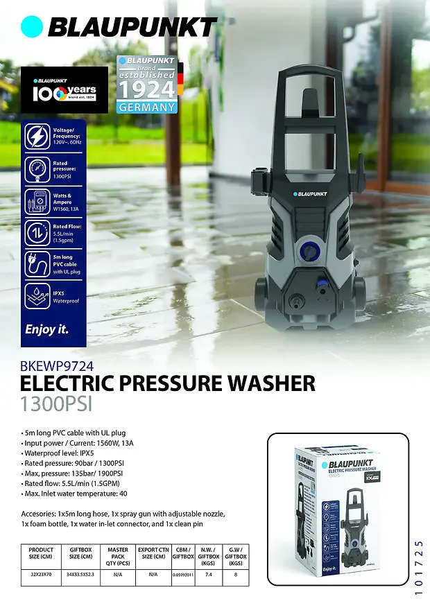 BLAUPUNKT ELECTRIC PRESSURE WASHER 1300PSI
