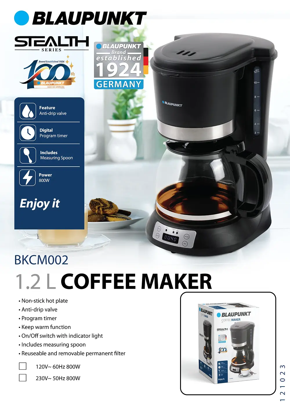 BLAUPUNKT 1.2L COFFEE MAKER - 900W - BLACK