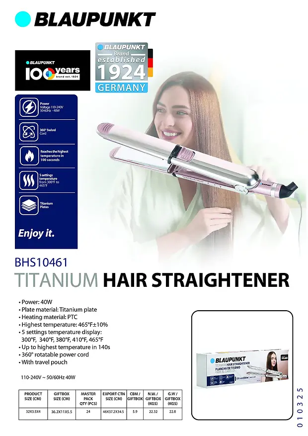 BLAUPUNKT TITANIUM HAIR STRAIGHTENER