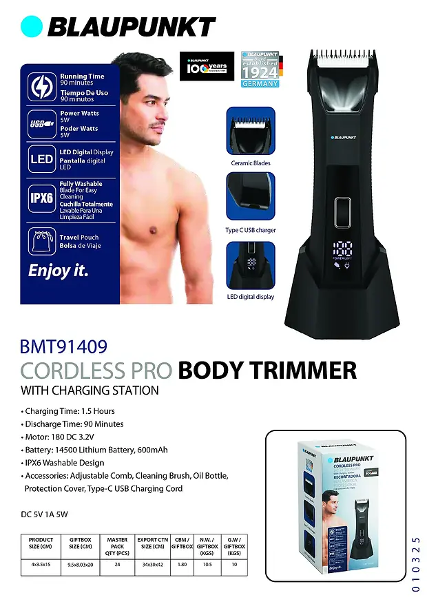 BLAUPUNKT CORDLESS PRO BODY TRIMMER WITH CHARGING STATION