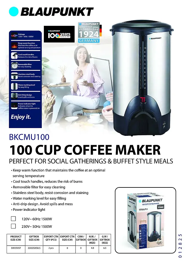 BLAUPUNKT 100 CUP COFFEE MAKER