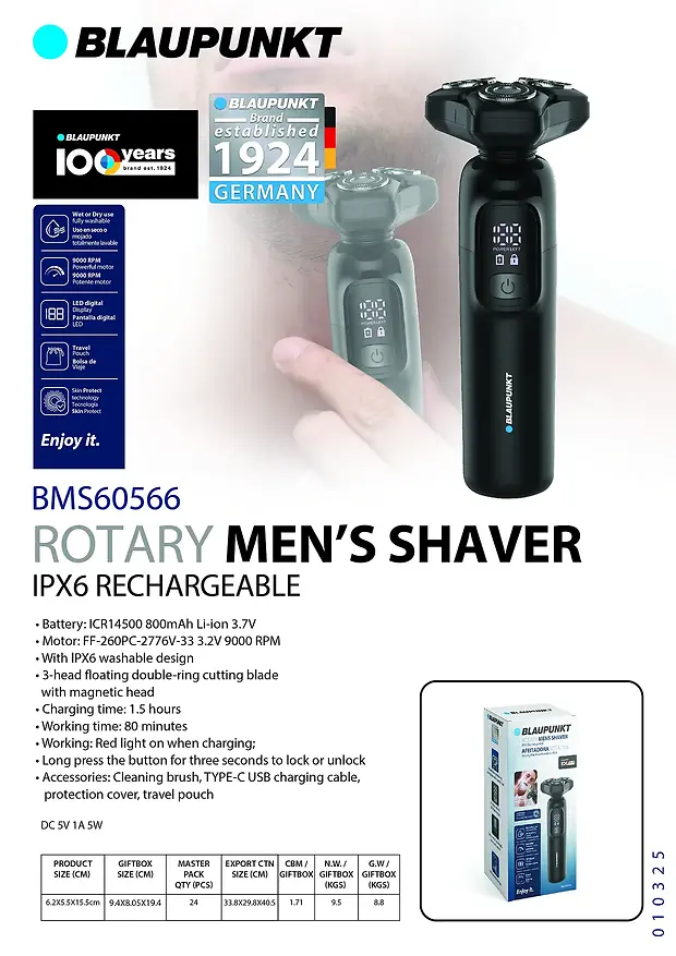 BLAUPUNKT ROTARY MEN'S SHAVER RECHARGEABLE