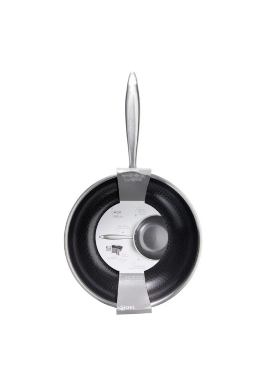 STAINLESS STEEL WOK WITH ALUMINUM CORE - 28CM