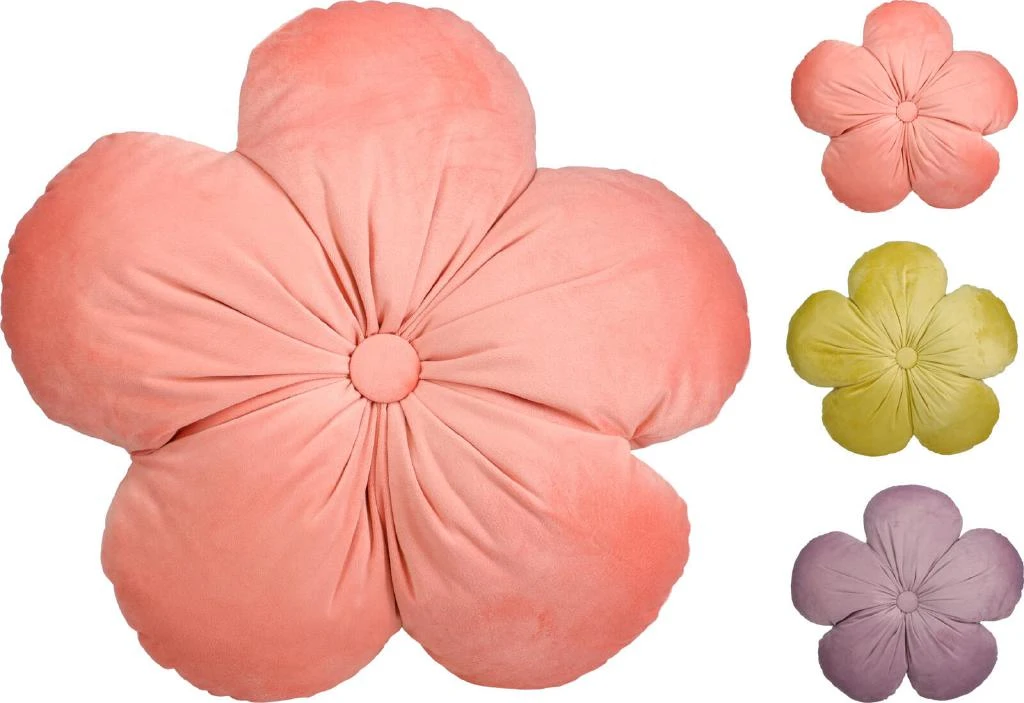 FLOWER CUSHION - 40CM - 3 ASSORTED COLOURS