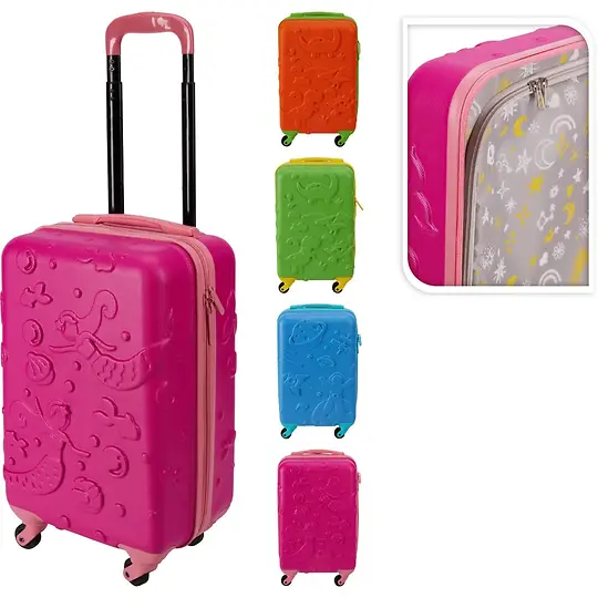 KIDS SUITCASE WITH 3-D PRINT - 28L - 4 ASSORTED COLOURS