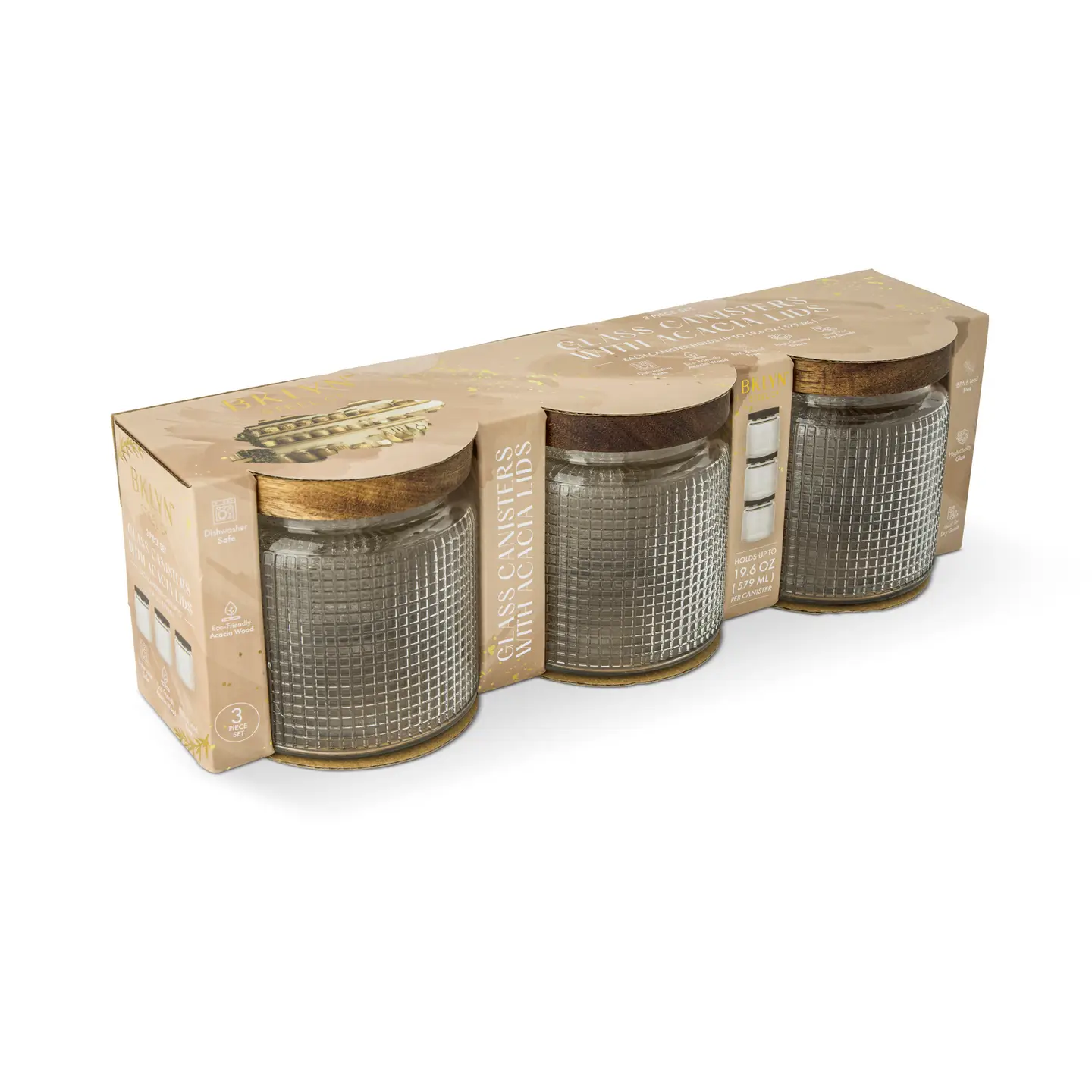 STUDDED 3-PACK GLASS CANNISTER - 19.6OZ 