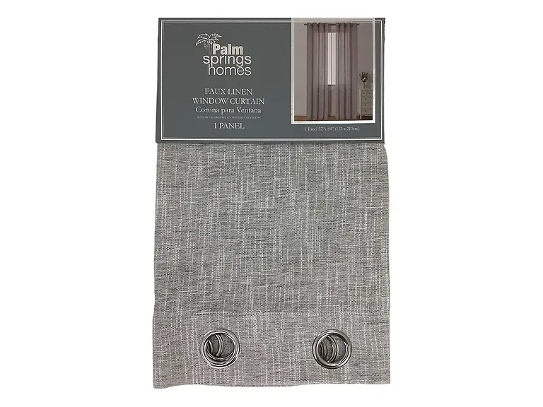 FAUX LINEN SHEER WINDOW CURTAIN - GREY