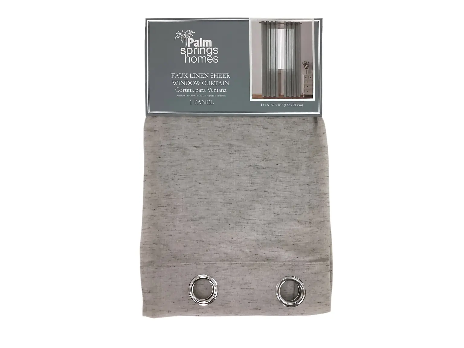 FAUX LINEN SHEER WINDOW CURTAIN - GREY - 52X84 INCHES