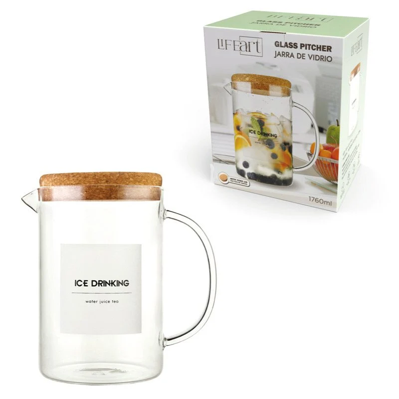 1760ML GLASS PITCHER WITH CORK LID