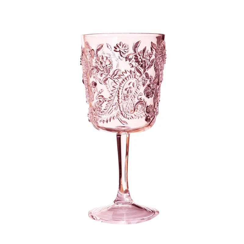 ACRYLIC PINK PAISLEY WINE GLASS 12OZ