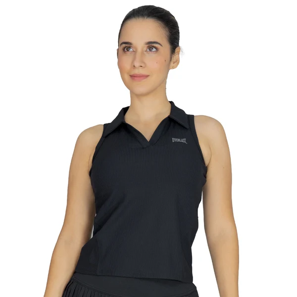 EVERLAST WOMEN RIBBED POLO TANK - SIZE S - BLACK