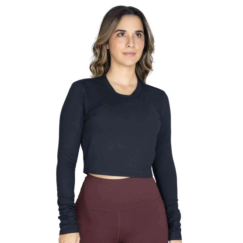 EVERLAST WOMEN POLY/SPX CROP LONG SLEEVE - SIZE S - BLACK