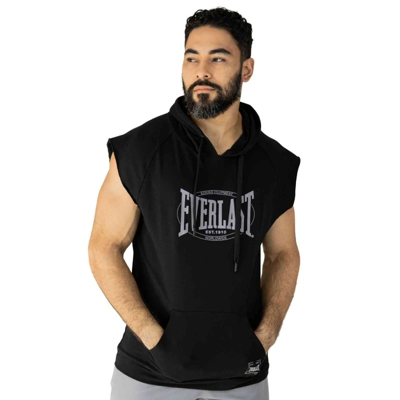 EVERLAST MEN POLY/COTT HOODIE VEST - SIZE S - BLACK