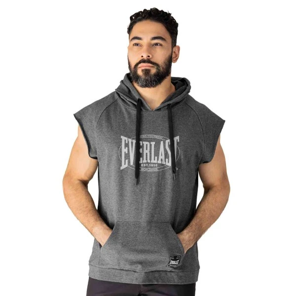 EVERLAST MEN POLY/COTT HOODIE VEST - SIZE S - CHARCOAL