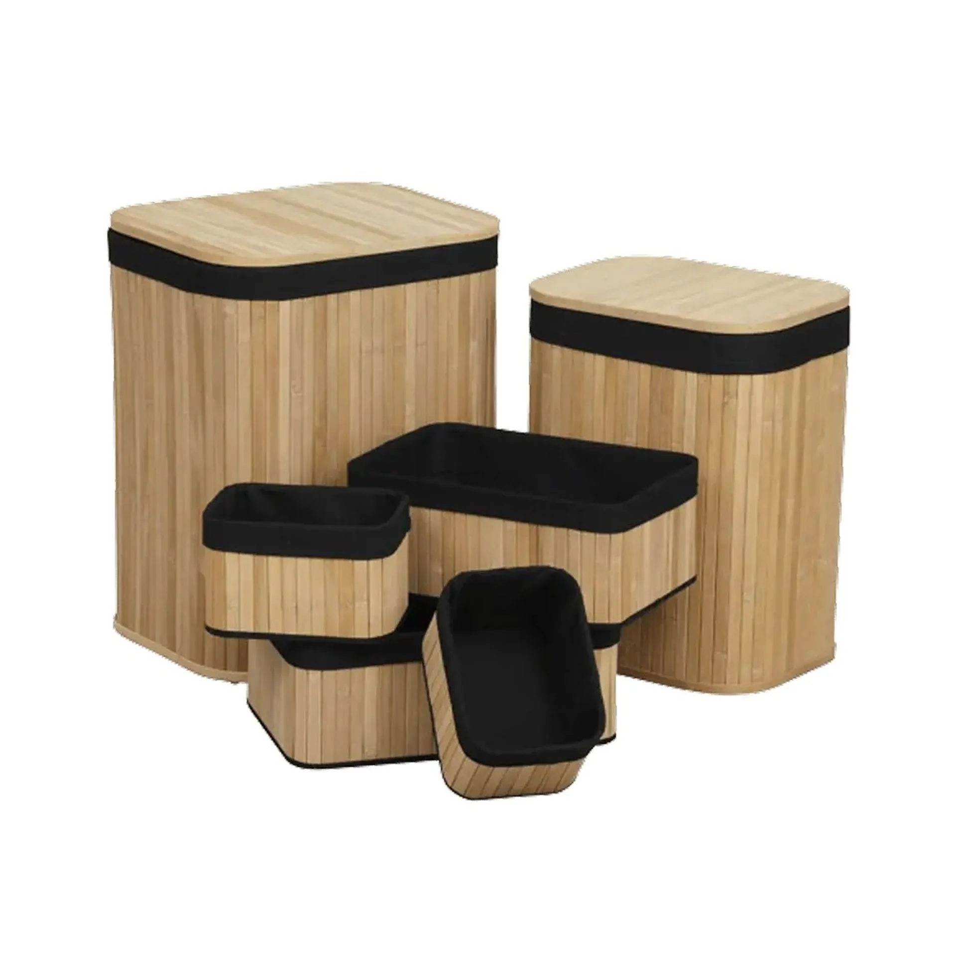 SET OF 6 BAMBOO BASKETS - BAMBOO/LINEN - BLACK