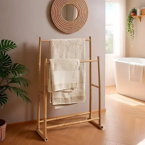 BAMBOO CANE 2-LEVEL TOWEL RACK