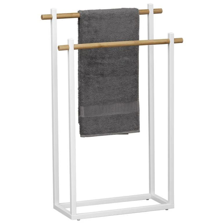 RECTANGULAR METAL 2-TIER TOWEL RACK - WHITE