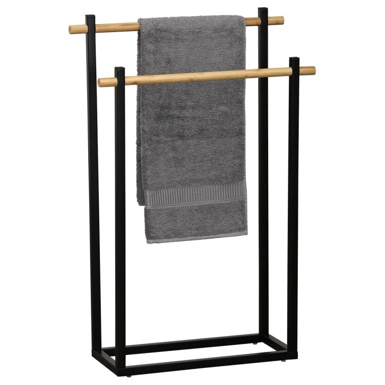 RECTANGULAR METAL 2-TIER TOWEL RACK - BLACK