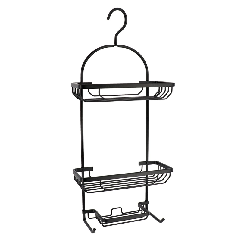 ALUMINIUM SHOWER CADDY WITH HOOK - BLACK