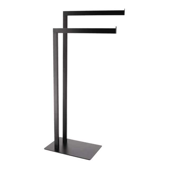 METAL TOWEL RACK WITH 2 ARMS - BLACK