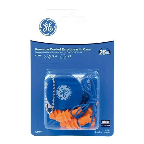 REUSABLE CORDED EARPLUGS 3 PAIRS