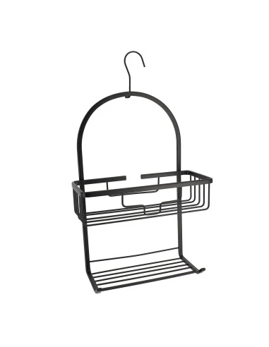 ALUMINIUM SHOWER CADDY WITH HOOK - BLACK
