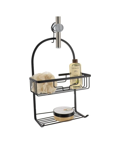 ALUMINIUM SHOWER CADDY WITH HOOK - BLACK