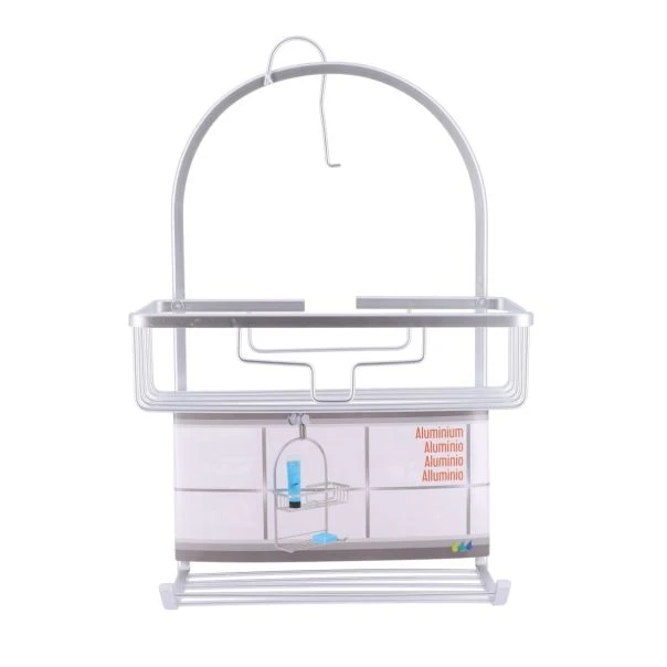 ALUMINIUM SHOWER CADDY WITH HOOK - CHROME