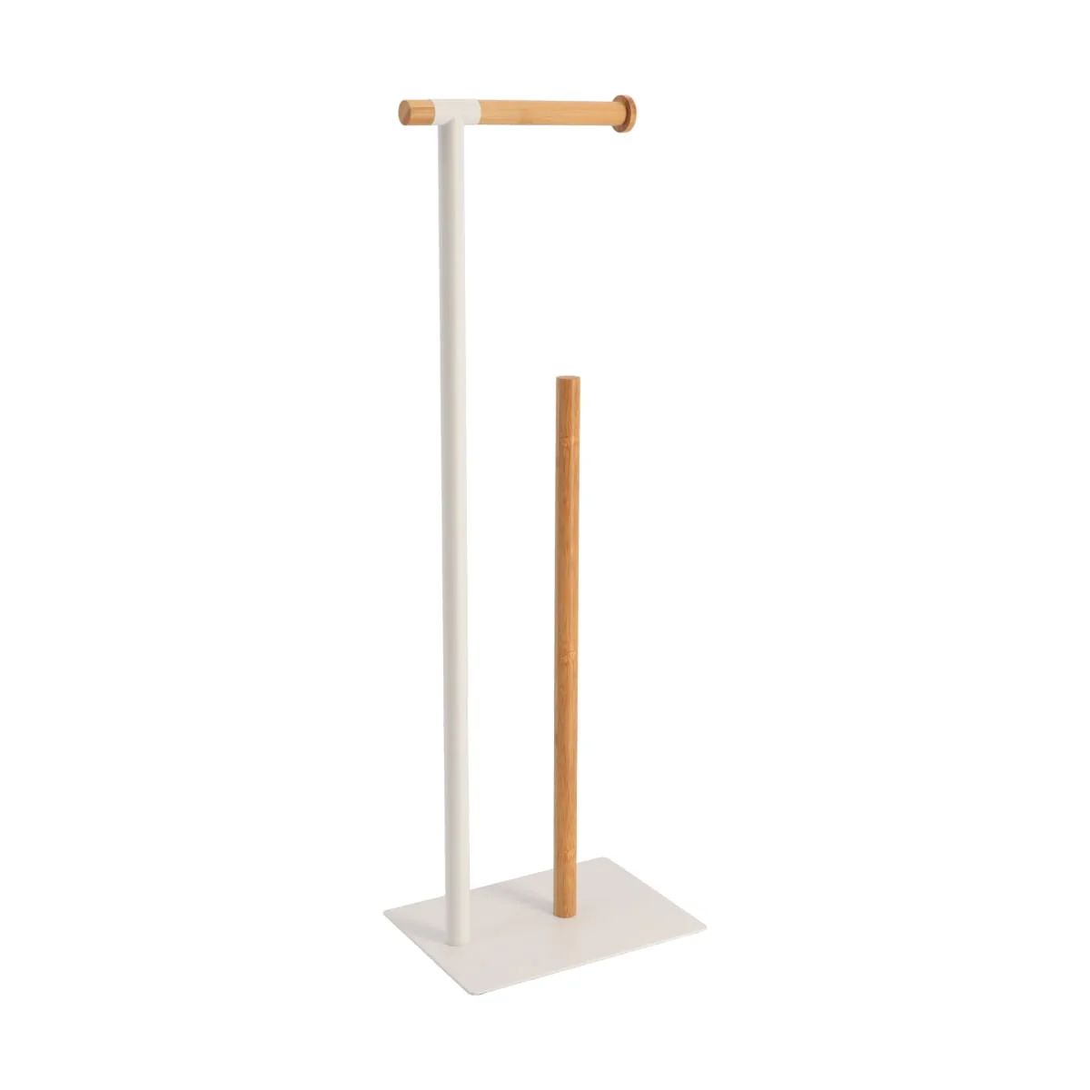 METAL AND BAMBOO TOILET PAPER DISPENSER - WHITE