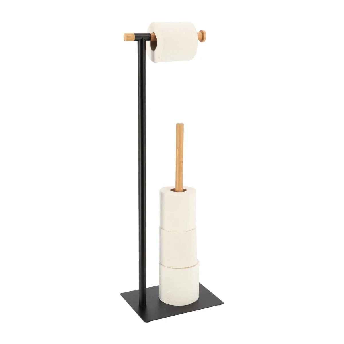 METAL AND BAMBOO TOILET PAPER DISPENSER - BLACK