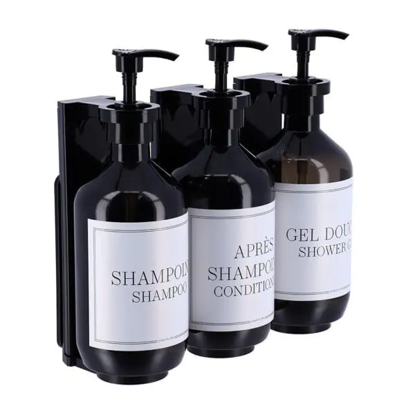 SET OF 3 WALL MOUNTED SHOWER DISPENSERS - BLACK