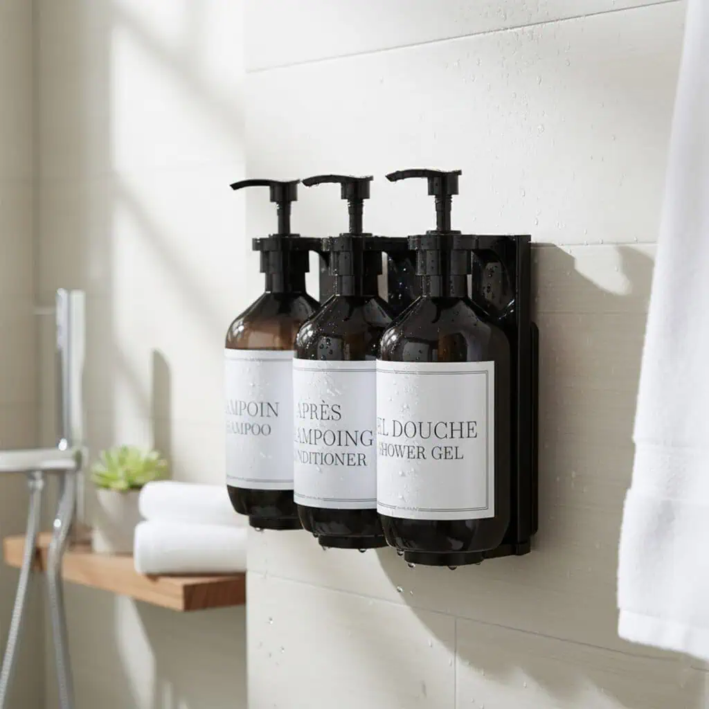 SET OF 3 WALL MOUNTED SHOWER DISPENSERS - BLACK
