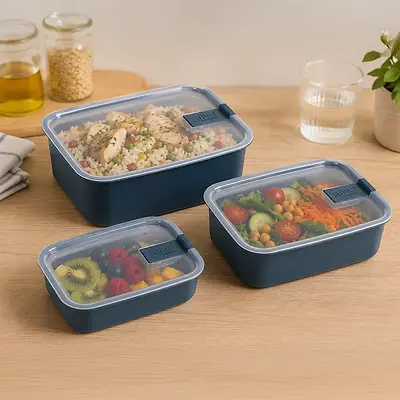 SET OF 3 MICROWAVABLE RECTANGULAR LUNCH BOXES