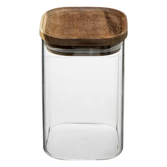 HERMET SQUARE GLASS AND ACACIA LID 0.9L
