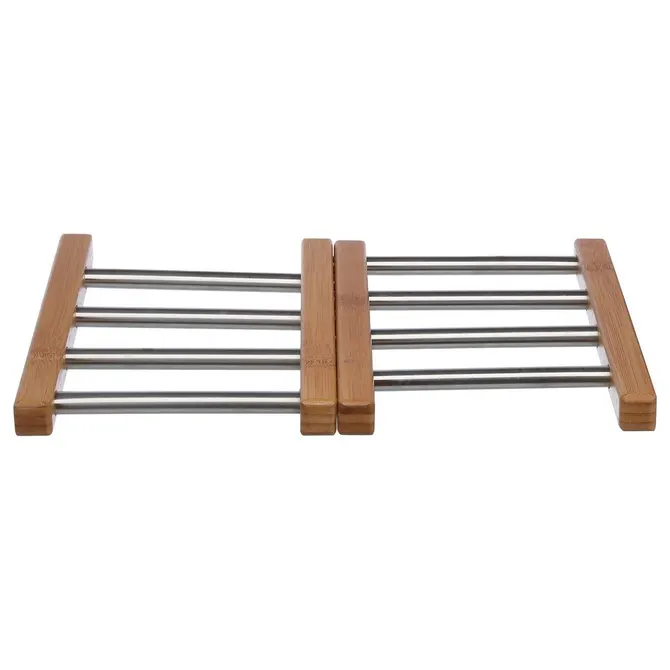 EXPANDABLE BAMBOO AND STAINLESS-STEEL TRIVET
