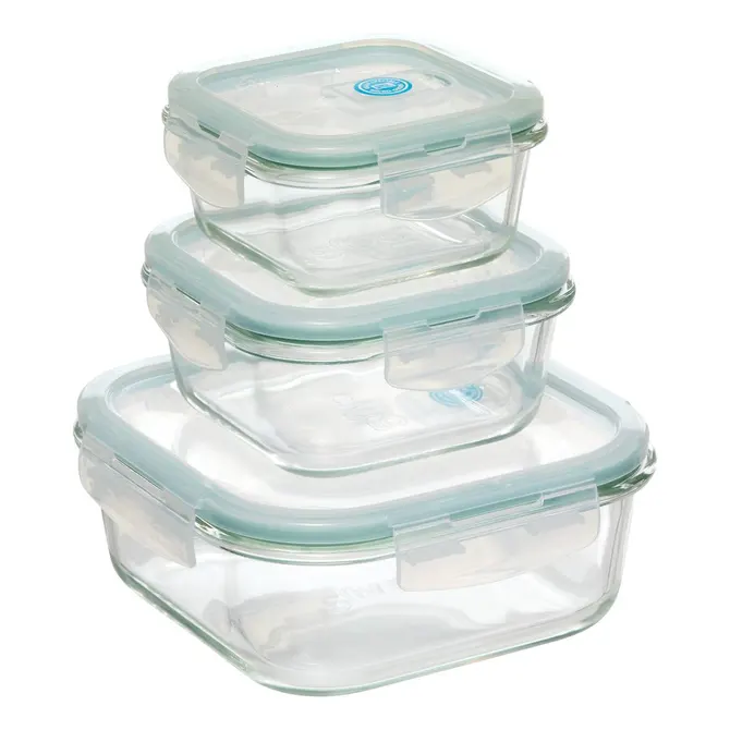 3PC CLIPEAT SMALL SQUARE GLASS STORAGE CONTAINERS