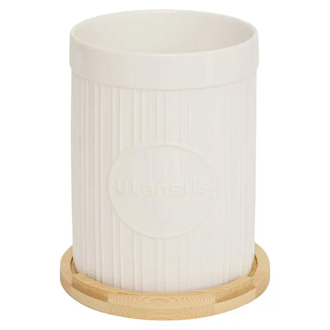 CERAMIC AND BAMBOO UTENSILS POT - WHITE