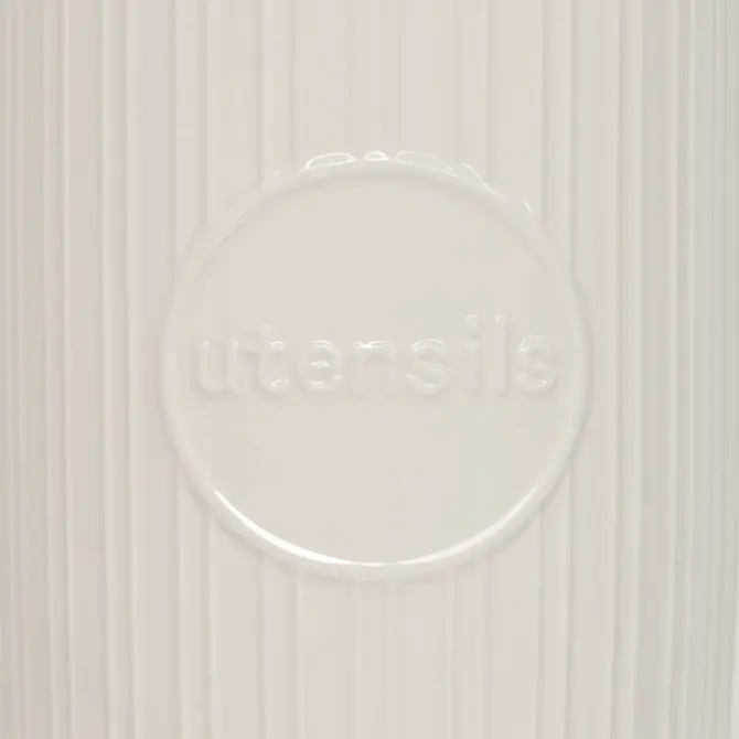 CERAMIC AND BAMBOO UTENSILS POT - WHITE