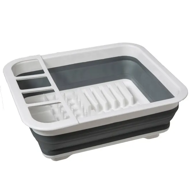 RETRACTABLE SILICONE DISH DRAINER - GREY AND WHITE