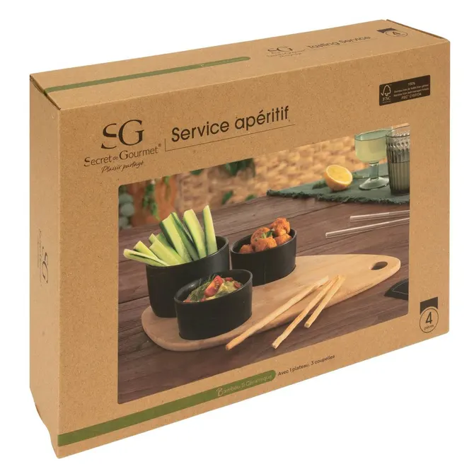 4-PIECE BAMBOO SNACK SET - BLACK
