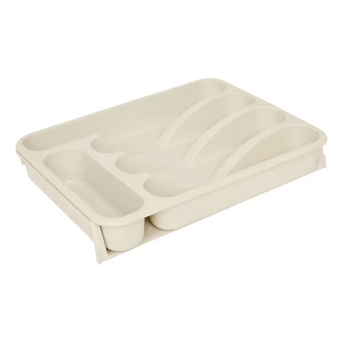 EXPANDABLE 6 COMPARTMENT POLY CUTLERY TRAY- BEIGE
