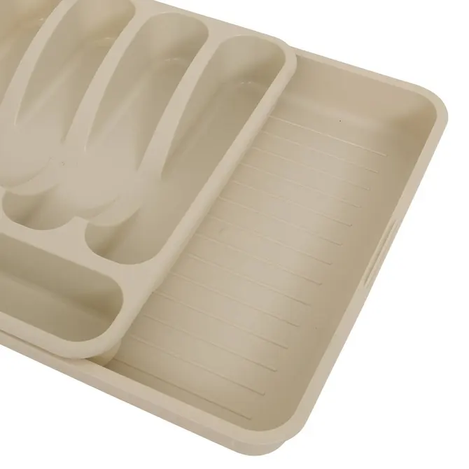 EXPANDABLE 6 COMPARTMENT POLY CUTLERY TRAY- BEIGE