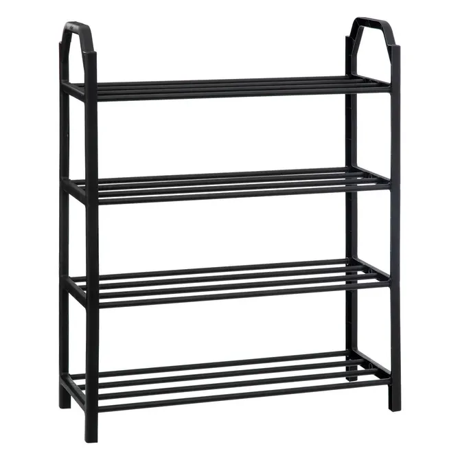 8-PAIR SHOE RACK - METAL AND PLASTIC - BLACK